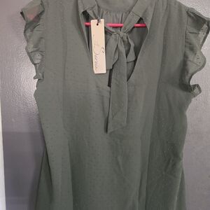 Sophisticated Olive Ruffle Sleeve Blouse